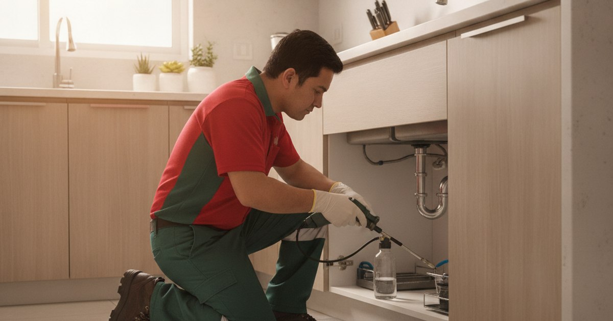 Técnico de Talantón aplicando control de plagas en una cocina