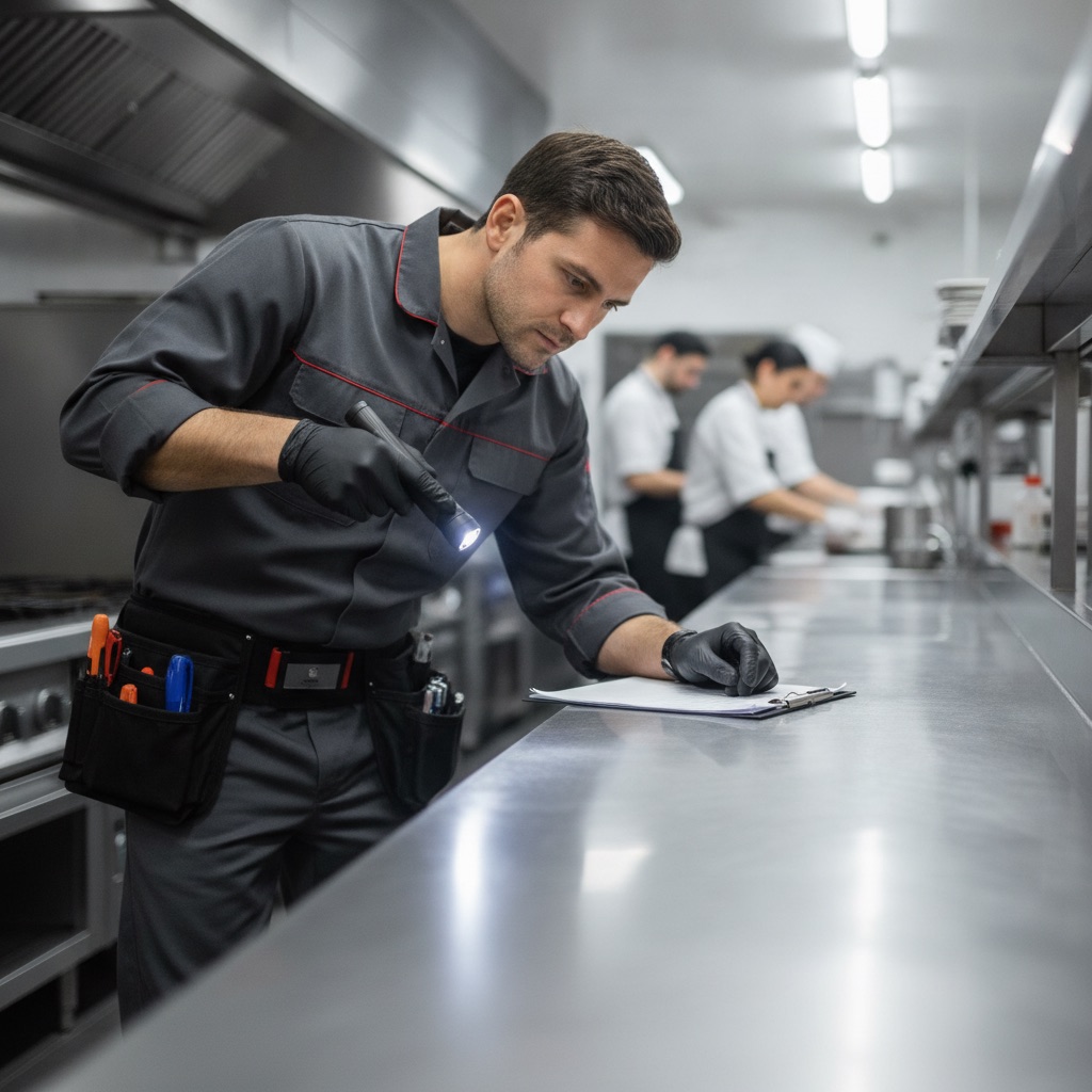 Inspección de control de plagas en cocina de restaurante
